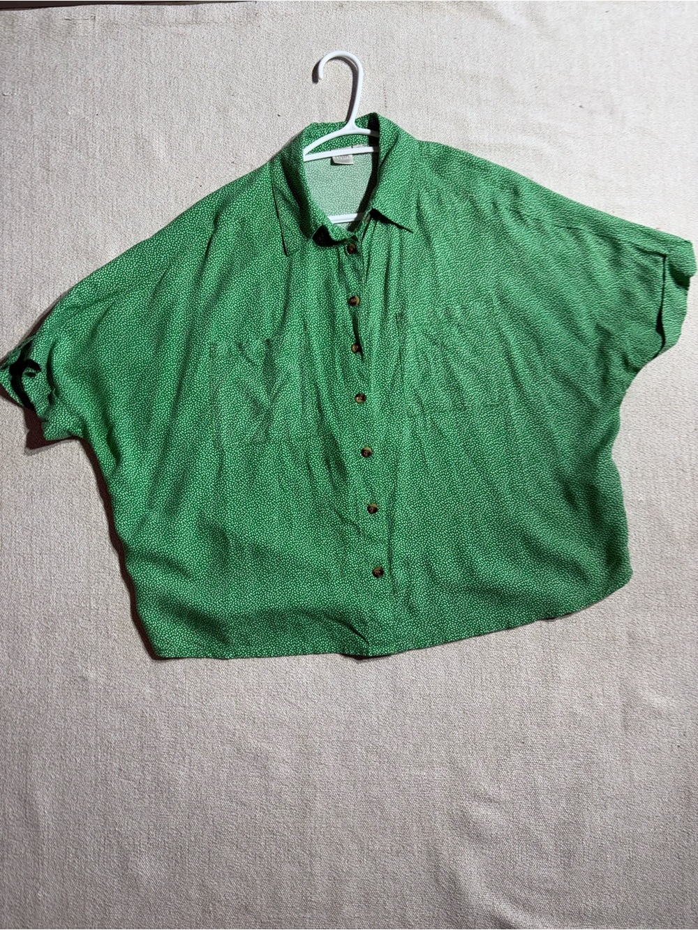 twik Flowy Lightweight Green Button-Down Dolman Boxy Button Down Shirt - Picture 1 of 7